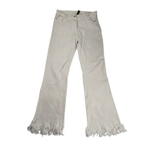 Venti6 Fringe Hem Flare Pants High Rise Beige Viscose Blend Size 2 25x28 Y2K 90s